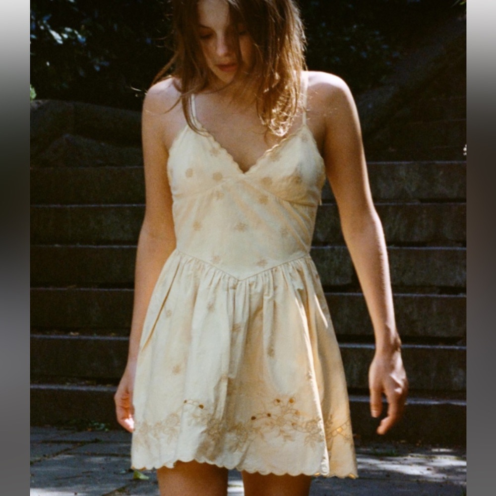 Zara Yellow Embroidered Mini Dress
